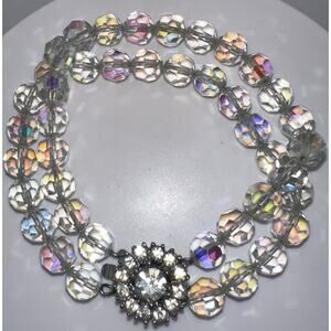 Bergere vintage 2 strand clear AB aurora borealis beaded rhinestone bracelet